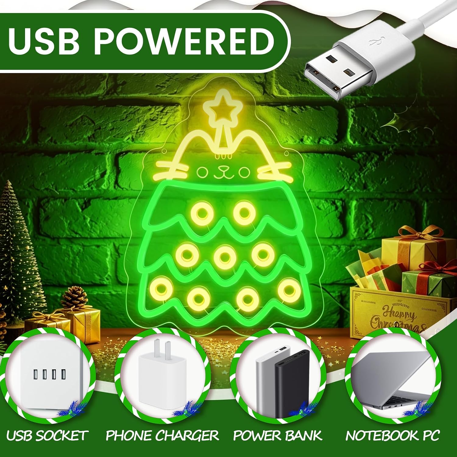 Kerstboom LED Neonbord USB-aan - Neon Sign Party recensie en prijs